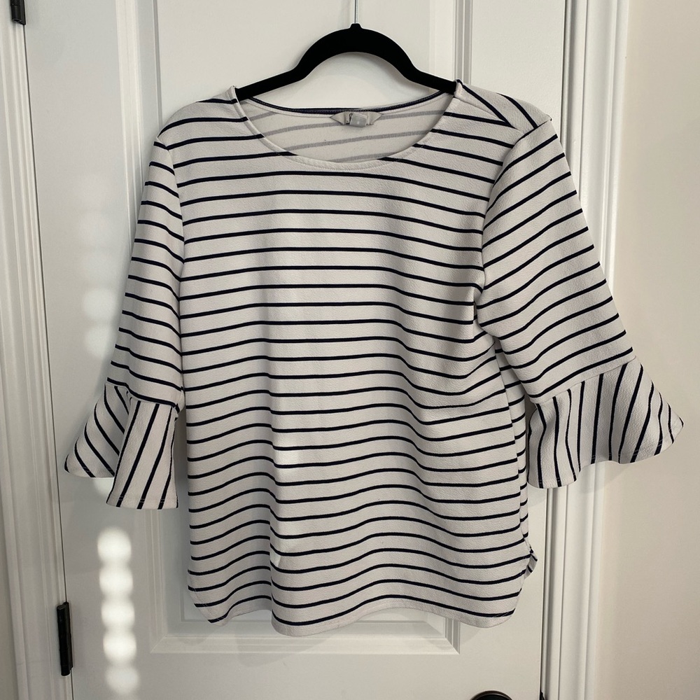 Croft and Barrow - white with navy stripes and cute sleeve detail. Medium